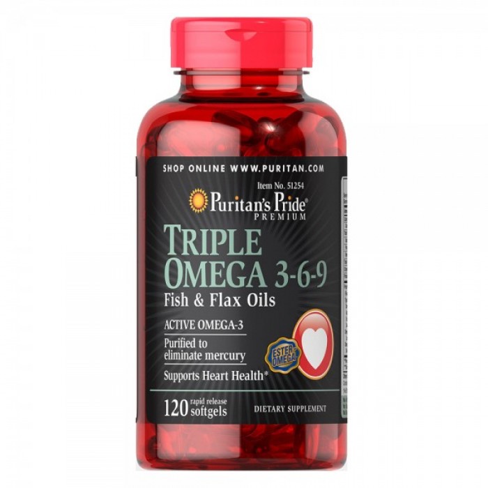 Puritan's Pride - Triple Omega 3-6-9 Fish & Flax Oils / 120 капсули​